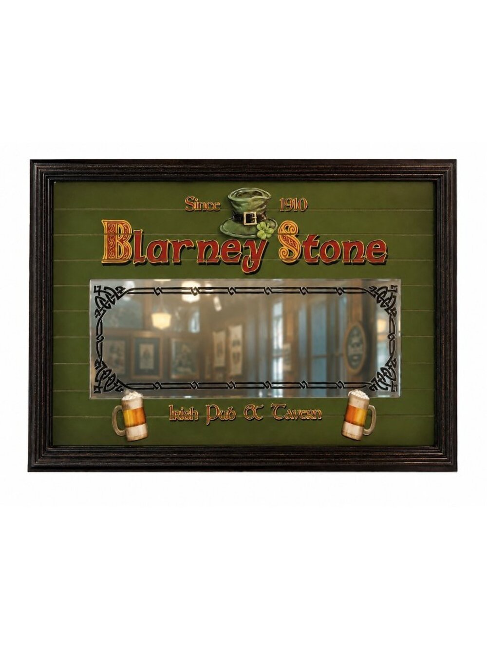 Vtg Blarney Stone Irish Luck Pub Sign Mirror Bar Man Cave 3D Green Beer 27x17"